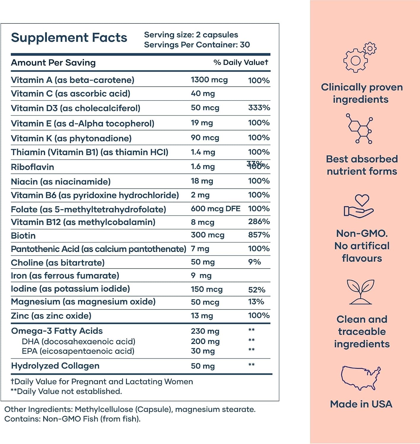 BabyRx Complete Postnatal+ - Vitaminas Postnatales con Omega-3 DHA, EPA, Colágeno, Ácido Fólico y Hierro - 60 Cápsulas (30 Días)