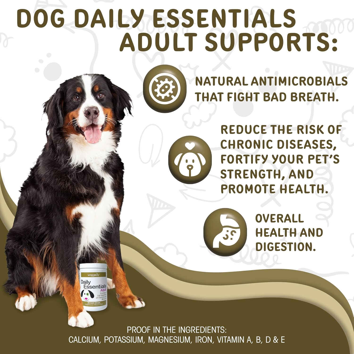 waggedy Daily Essentials Adult Soft Chews - Multivitamínico para Perros (120 Chews Blandos)
