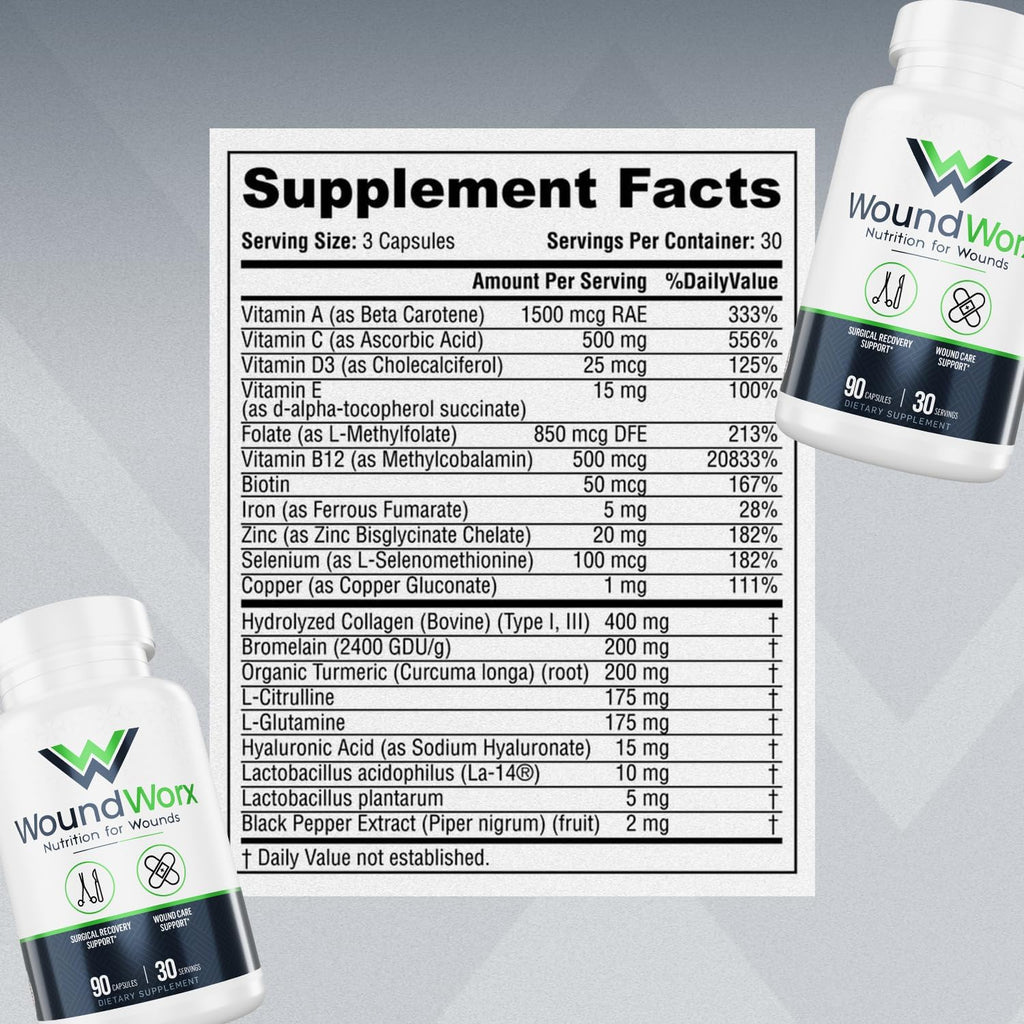 Free Life Labs WoundWorx Nutrition - Apoyo para Cicatrices y Cirugía, 90 cápsulas