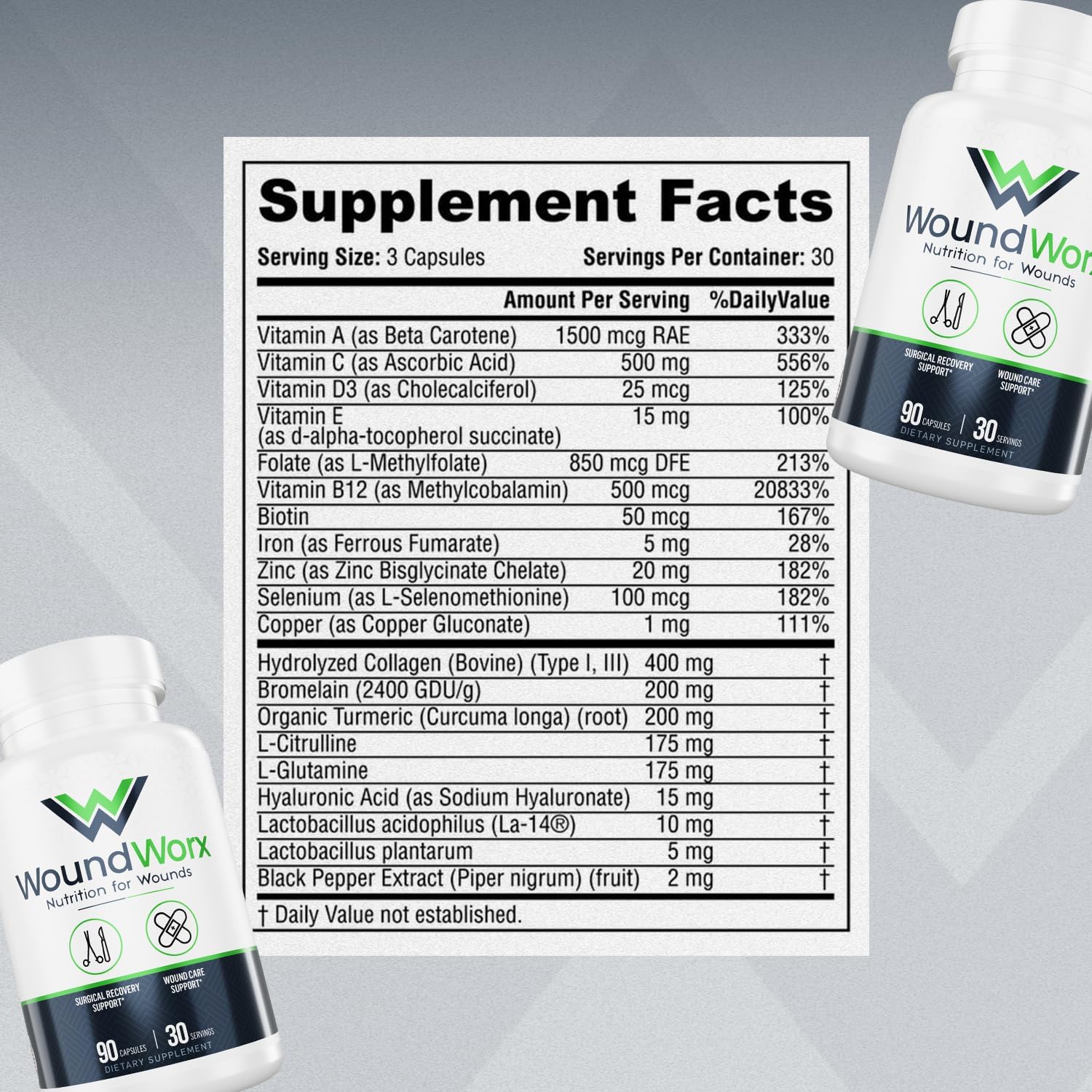 Free Life Labs WoundWorx Nutrition - Apoyo para Cicatrices y Cirugía, 90 cápsulas