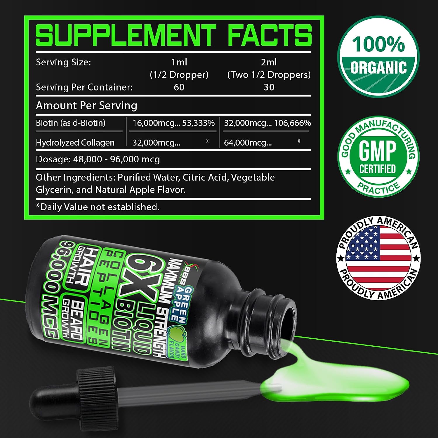 BBS Biotina y Colágeno Líquido, 96.000 mcg