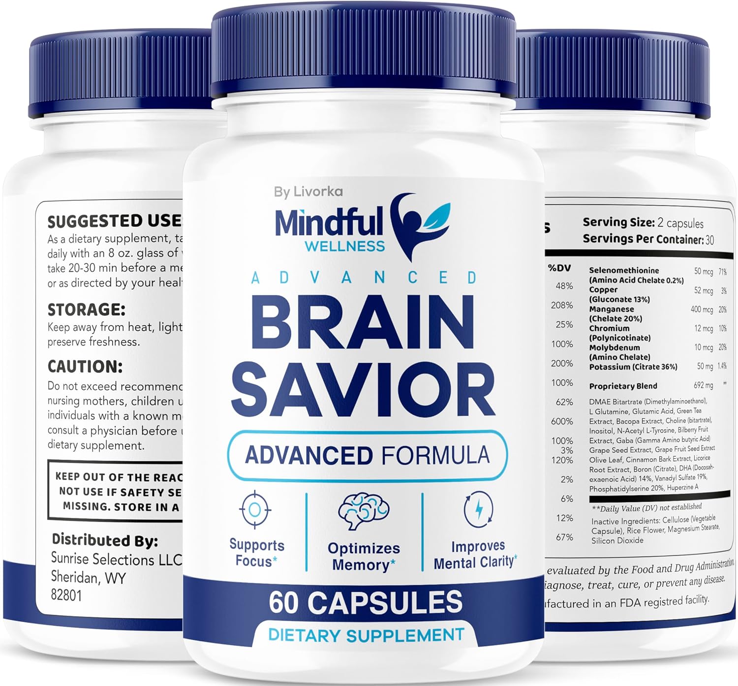 Mindful Wellness Advanced Brain Savior Capsules, Suplemento Oficial de Mindful Wellness, Cápsulas de Apoyo Fórmula Premium - Cápsulas Totalmente Naturales, 60 Cápsulas para 1 Mes