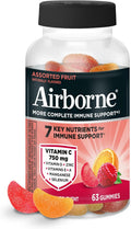 Airborne Gomitas de Apoyo Inmune, Sabor a Frutas Variadas, 63 unidades - 750 mg de Vitamina C con Vitaminas A, D, E, Zinc, Selenio y Manganeso