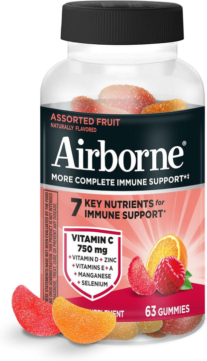 Airborne Gomitas de Apoyo Inmunológico, Sabor a Frutas Variadas, 63 unidades - 750 mg de Vitamina C + Vitaminas A, D y E + – Image 1