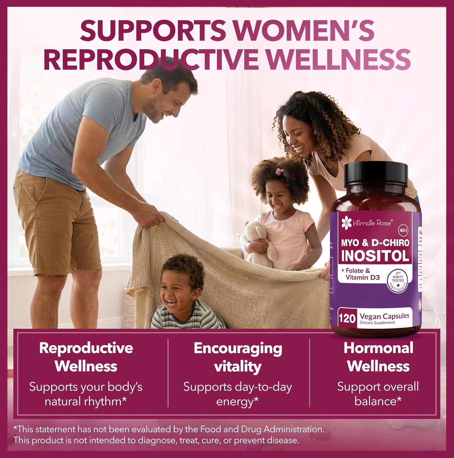 Intimate Rose Myo-Inositol & D-Chiro Inositol con Folato y Vitamina D - 120 Cápsulas (30 Días)