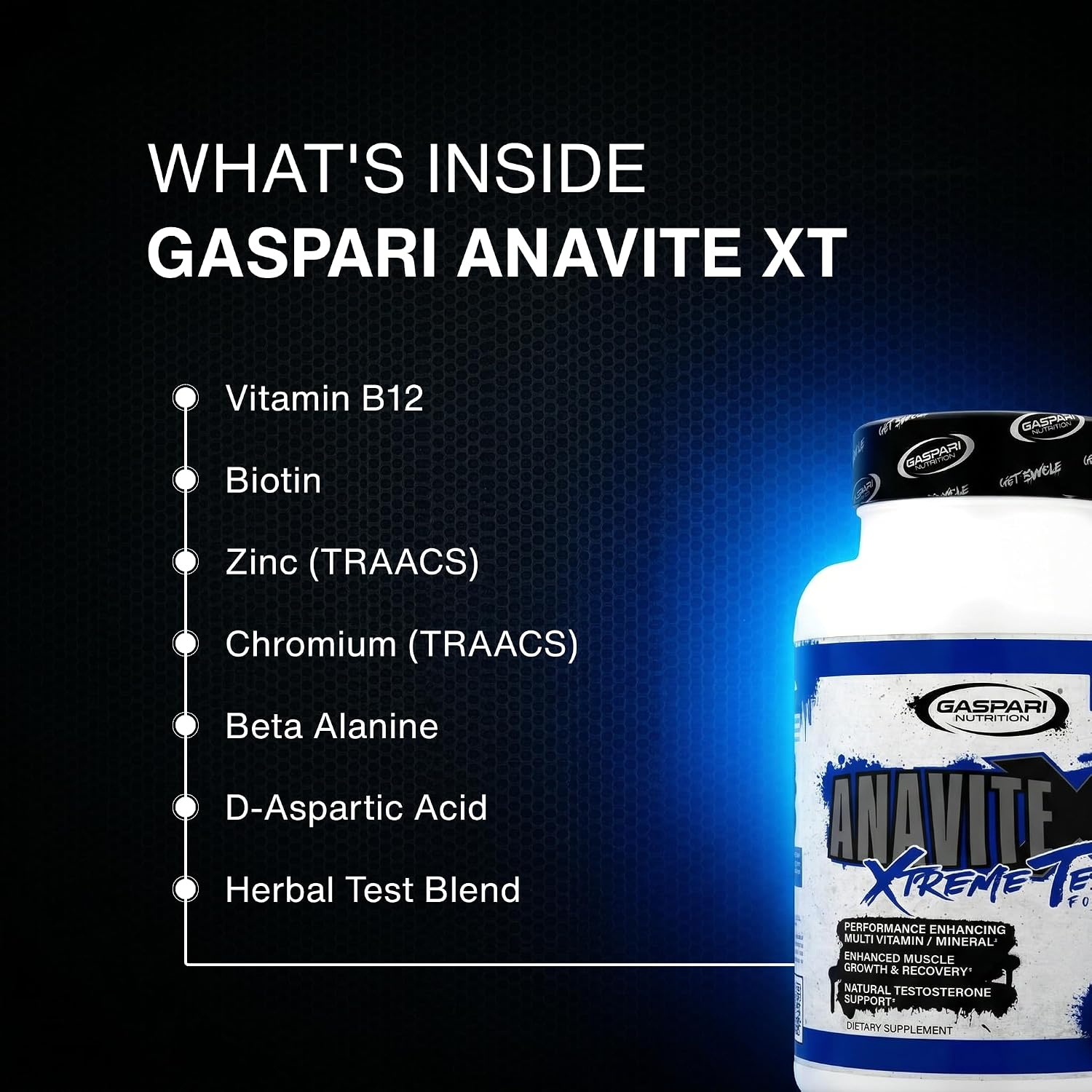 Gaspari Nutrition Anavite XT: Complejo Multivitamínico y Mineral para Hombres, Apoyo al Crecimiento Muscular y Recuperación, Apoyo a la Testosterona, 90 Comprimidos