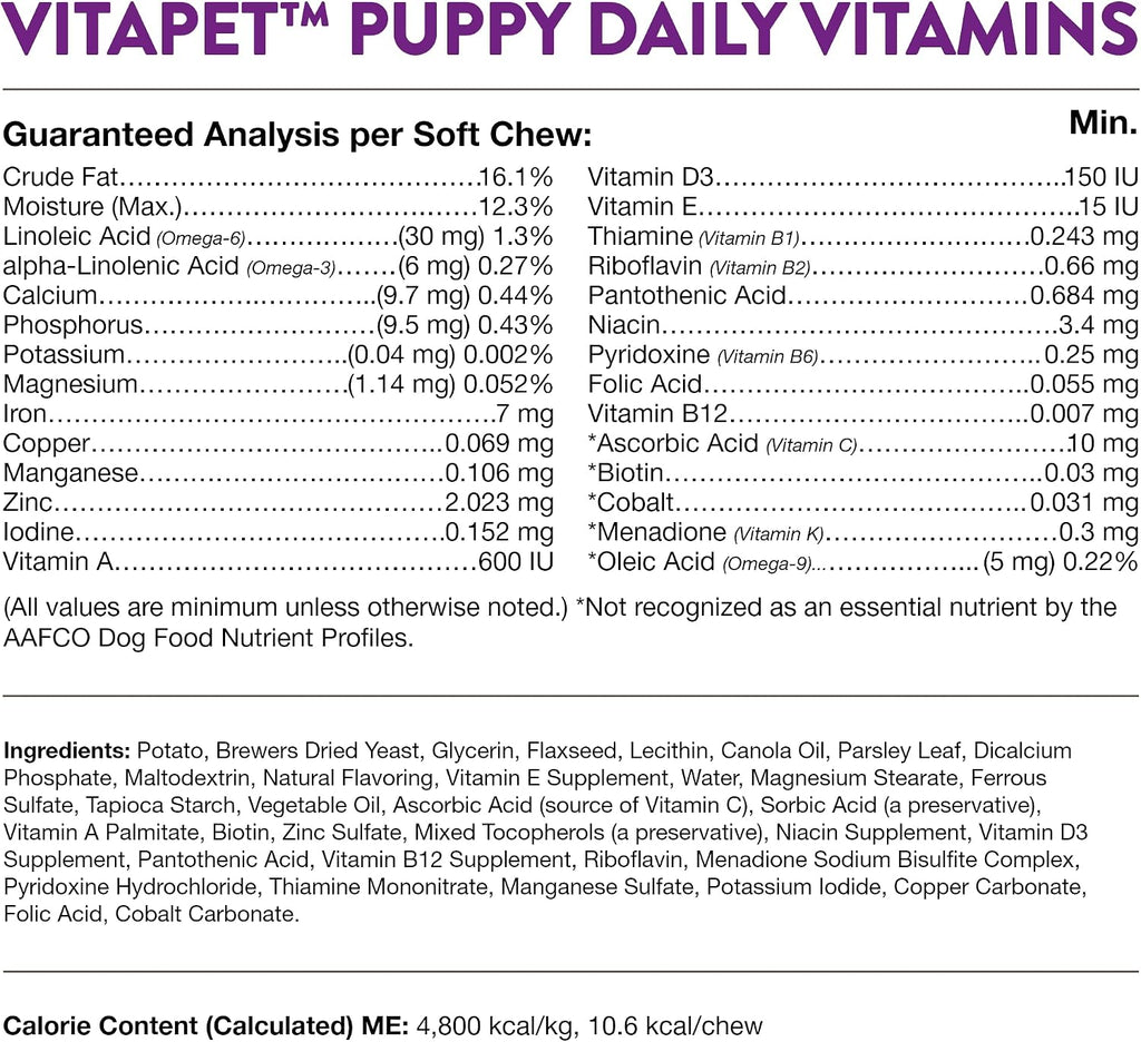 NaturVet VitaPet Multivitamínico Diario para Cachorros con Soporte para el Aliento (70 masticables suaves)