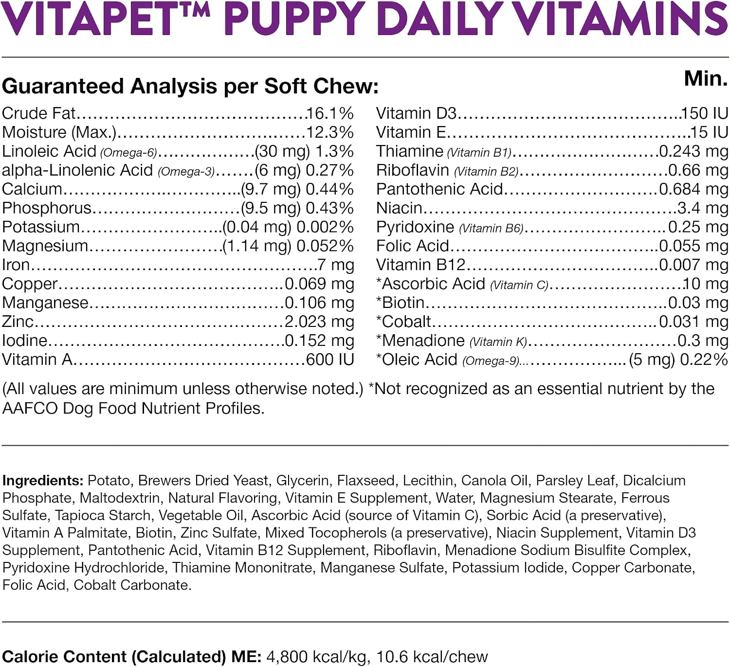 NaturVet VitaPet Multivitamínico Diario para Cachorros con Soporte para el Aliento (70 masticables suaves)
