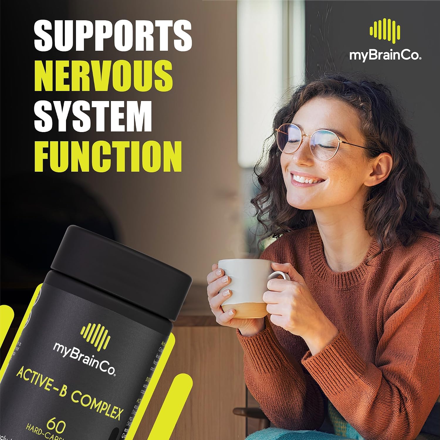 myBrainCo. Active-B Complex – Complejo B Activado de Alta Potencia con B2, B6, B12 y Metilfolato – Apoya Energía, Función Cerebral y Sistema Nervioso – 60 Cápsulas Vegetales