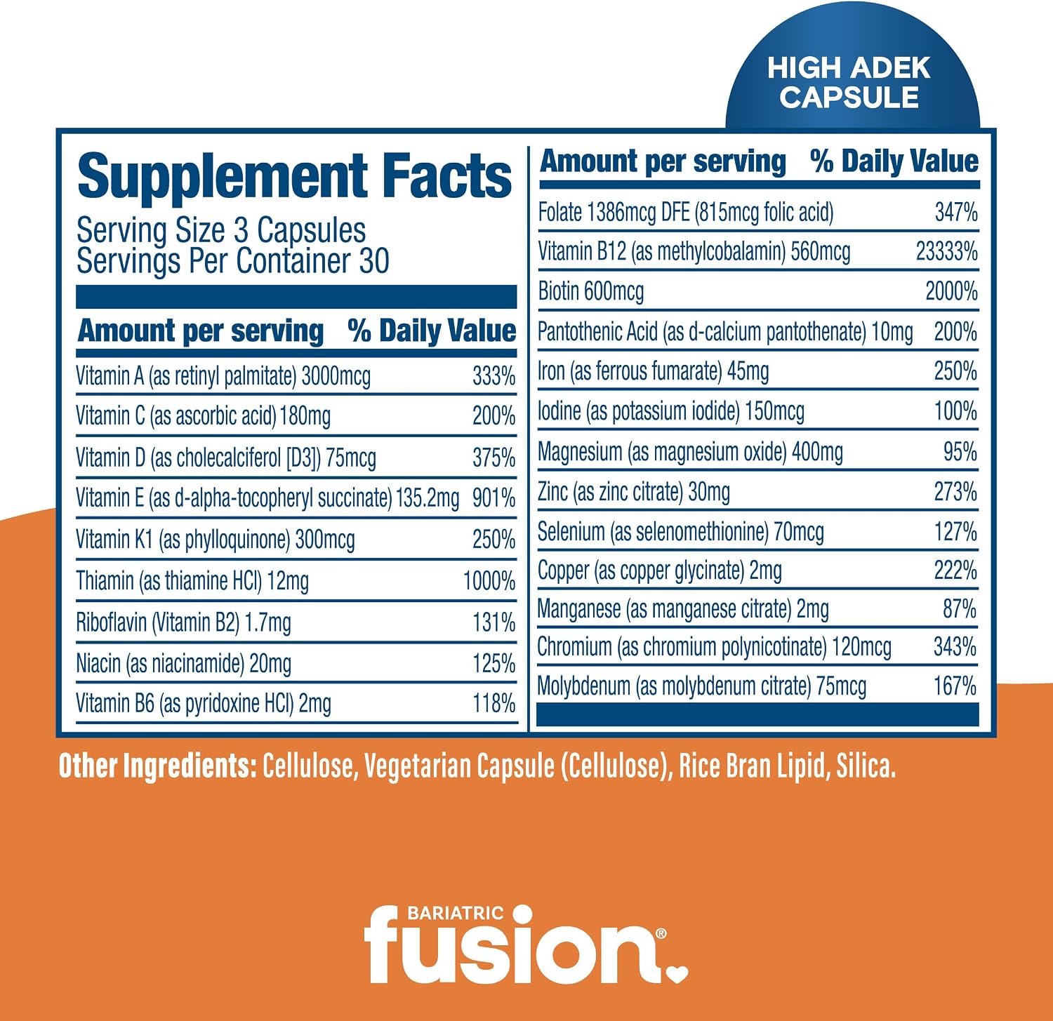 Bariatric Fusion High ADEK Multivitamin con Hierro