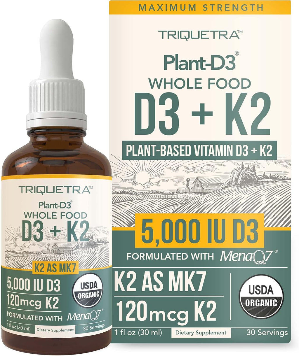 Organic Plant D3 + K2 (5000 UI D3) - All-Trans MK7 de MenaQ7 (120 mcg K2) - Gotas Sublinguales 100% Orgánicas y Veganas
