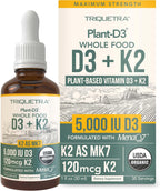 Organic Plant D3 + K2 | 5000 UI D3 + 120 mcg K2 All-Trans MK7 de MenaQ7® - 100% Alimento Integral, Crudo y Vegano | Prebiótico y Superfood Complex – D3 de Algas Orgánicas (60 Cápsulas)