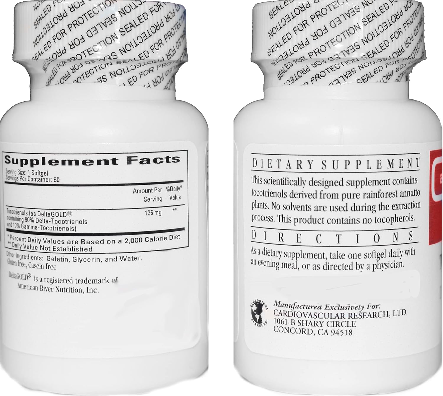 Cardiovascular Research Vitamina E Annatto Tocotrienoles 125 mg, 120 Cápsulas Blandas (2 x 60)