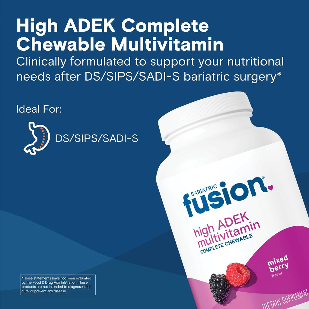 Bariatric Fusion Chewable Multivitamin with High Doses of Vitamins ADEK, Iron, and Calcium - Mixed Berry Flavor - 120 Tablets (1 Month Supply)