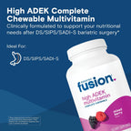 Bariatric Fusion Chewable Multivitamin with High Doses of Vitamins ADEK, Iron, and Calcium - Mixed Berry Flavor - 120 Tablets (1 Month Supply)