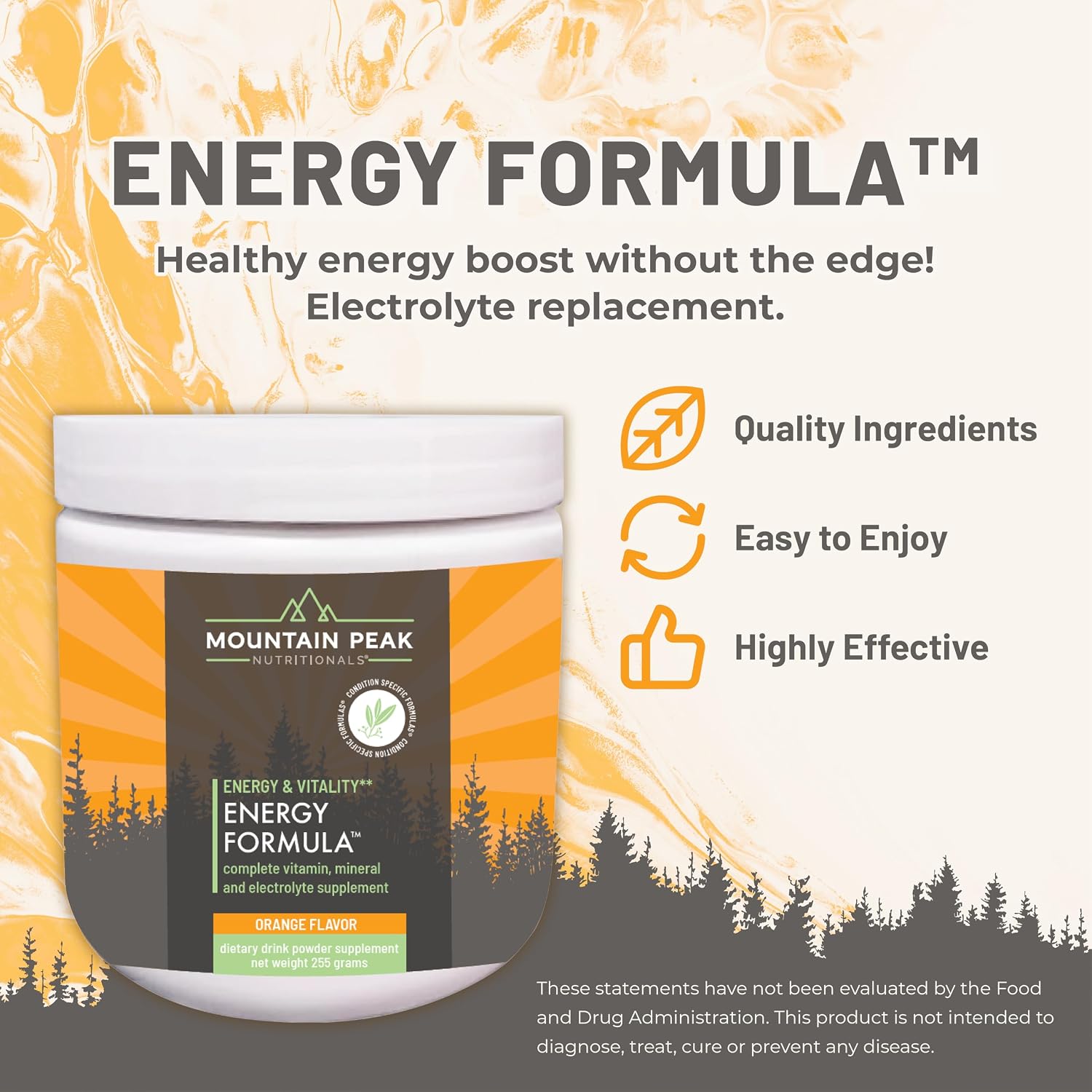 Mountain Peak Nutritionals Energy Formula - Polvo Multimineral Completo - Sabor Naranja (255g, 30 porciones)