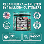 Clean Nutra Cápsulas Orgánicas de Musgo Marino con Ashwagandha, Aceite de Semilla Negra, Raíz de Bardana, Musgo de Vejiga, Moringa, Chlorella, Espirulina, Cúrcuma, Saúco, Amla – 90 Cápsulas Veganas – MiracleMin