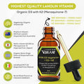 Vitamina D3 + K2 (MK-7) en Gotas Líquidas con Aceite MCT y Aceite de Oliva - Vegetariano, No-GMO, Sin Soja, Sin Gluten, Sin Alcohol, 1 Frasco, 60 ml - 180 Dosis (2500 UI por Dosis)