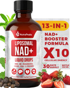 NutraPeaks NAD+ Complex Líquido - 1000mg con Nicotinamida Ribósido, NMN, Resveratrol, PQQ - 30 Stick Packs Sabor Berry