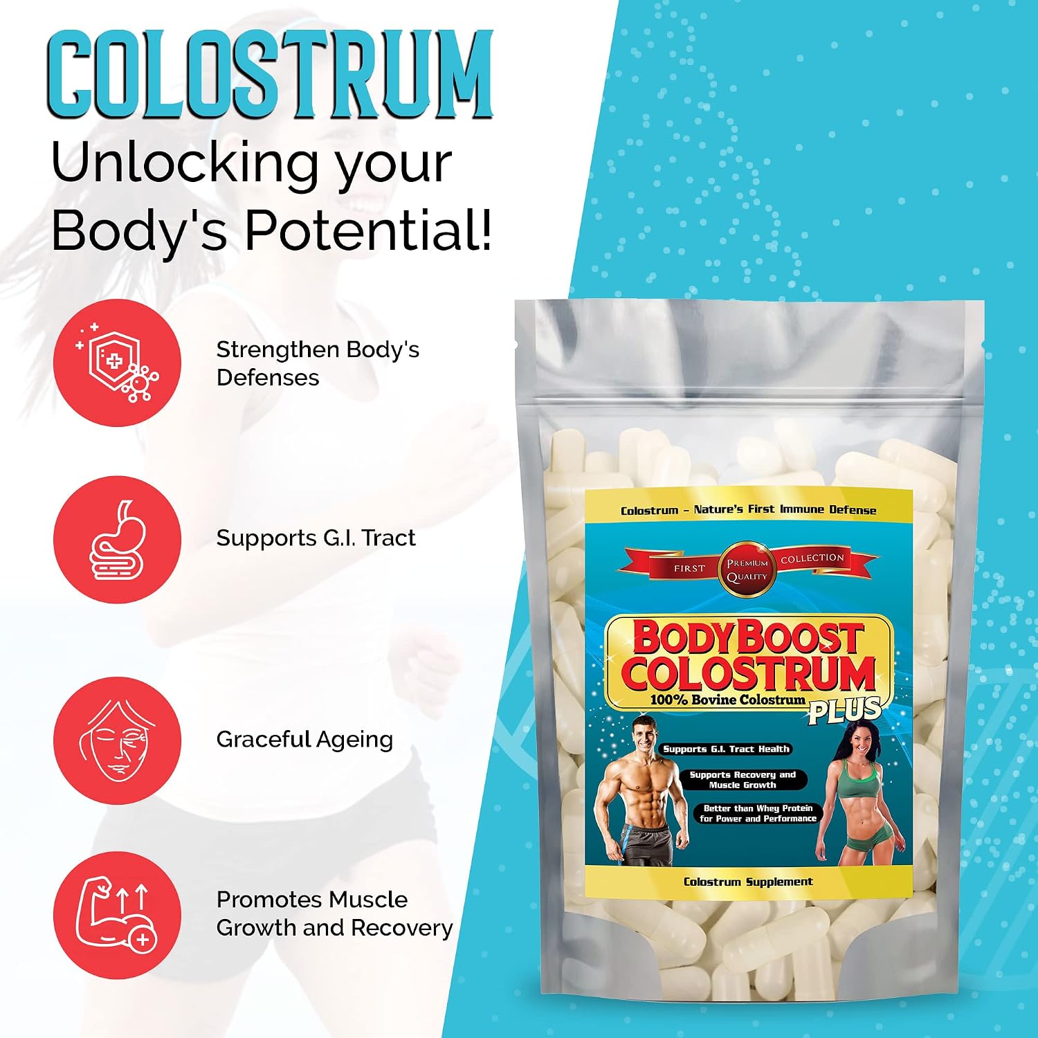 BodyBoost Calostro Bovino en Cápsulas - 100% Polvo de Calostro Bovino - 150 Cápsulas