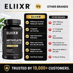 Eliixr Methylated Multivitamin Iron Free – Active B Complex with Methyl B12 & 5-MTHF Folate, CoQ10, Zinc, D3, K2 – Energy, Brain & Metabolism – Daily Vitamin for Men & Women – 90 Capsules