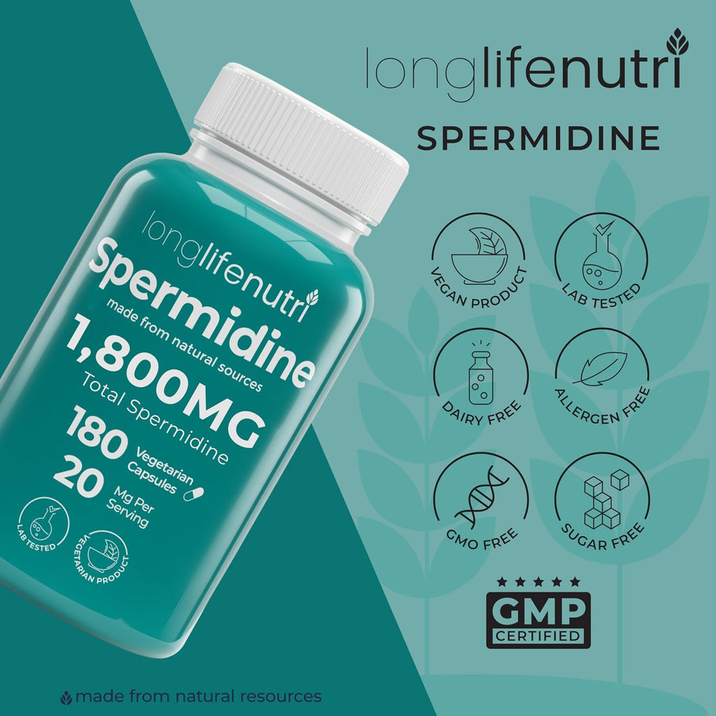 Espermidina 20mg - 180 Cápsulas Veganas - Extracto de Germen de Trigo