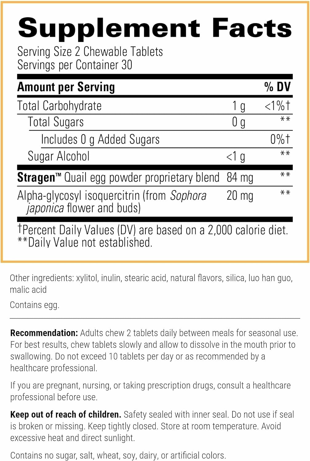 Integrative Therapeutics AllQlear - Suplemento Alimenticio con Huevo de Codorniz - Sin Lácteos - Sabor a Bayas, 60 Comprimidos Masticables (30 Dosis)