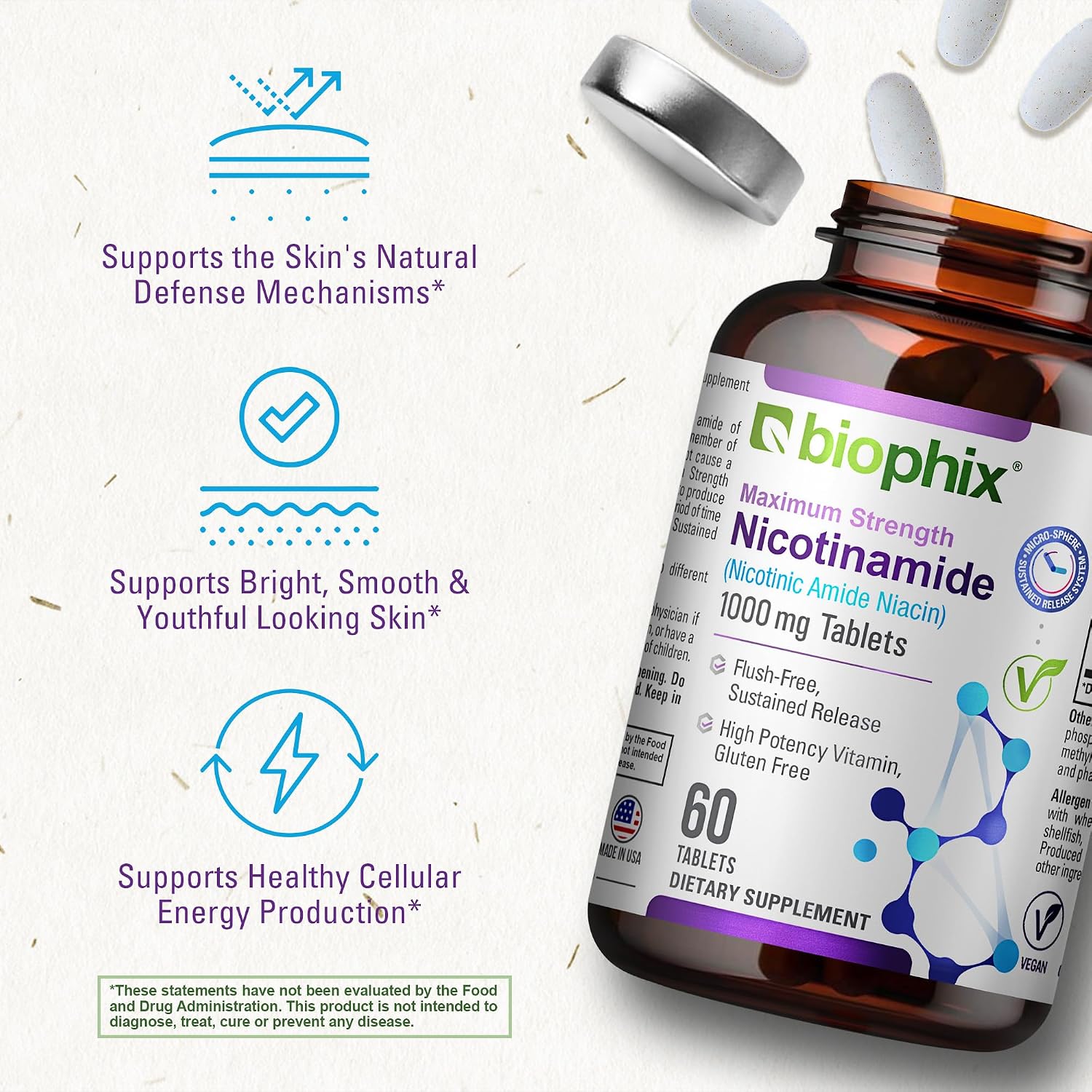 biophix B-3 Niacinamide 1000 mg 60 Tablets Sustained Release - No-Flush