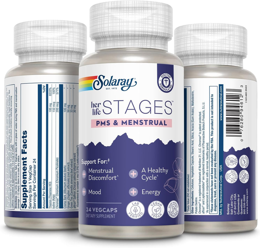 Solaray PMS & Menstrual – Apoyo para el Ciclo Menstrual, 24 Cápsulas Veganas