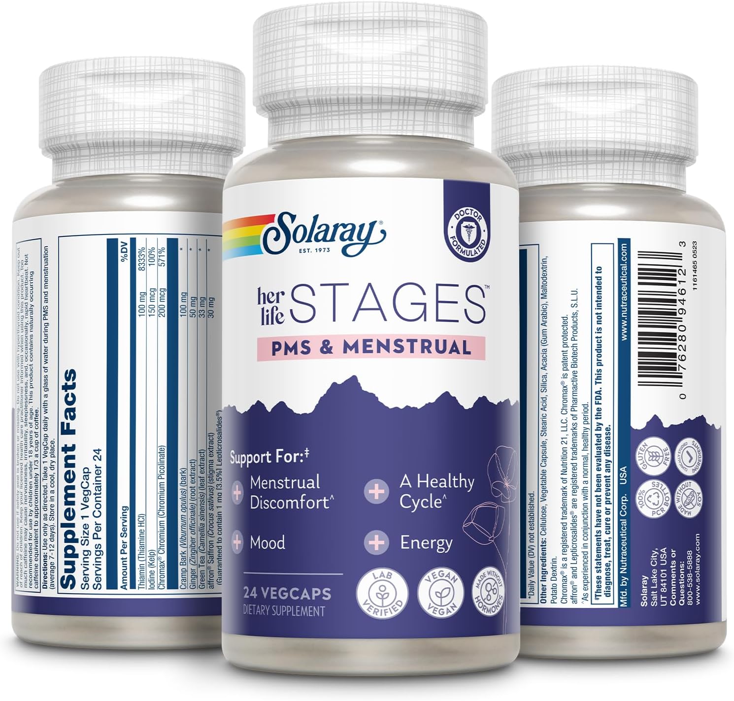 Solaray PMS & Menstrual – Apoyo para el Ciclo Menstrual, 24 Cápsulas Veganas