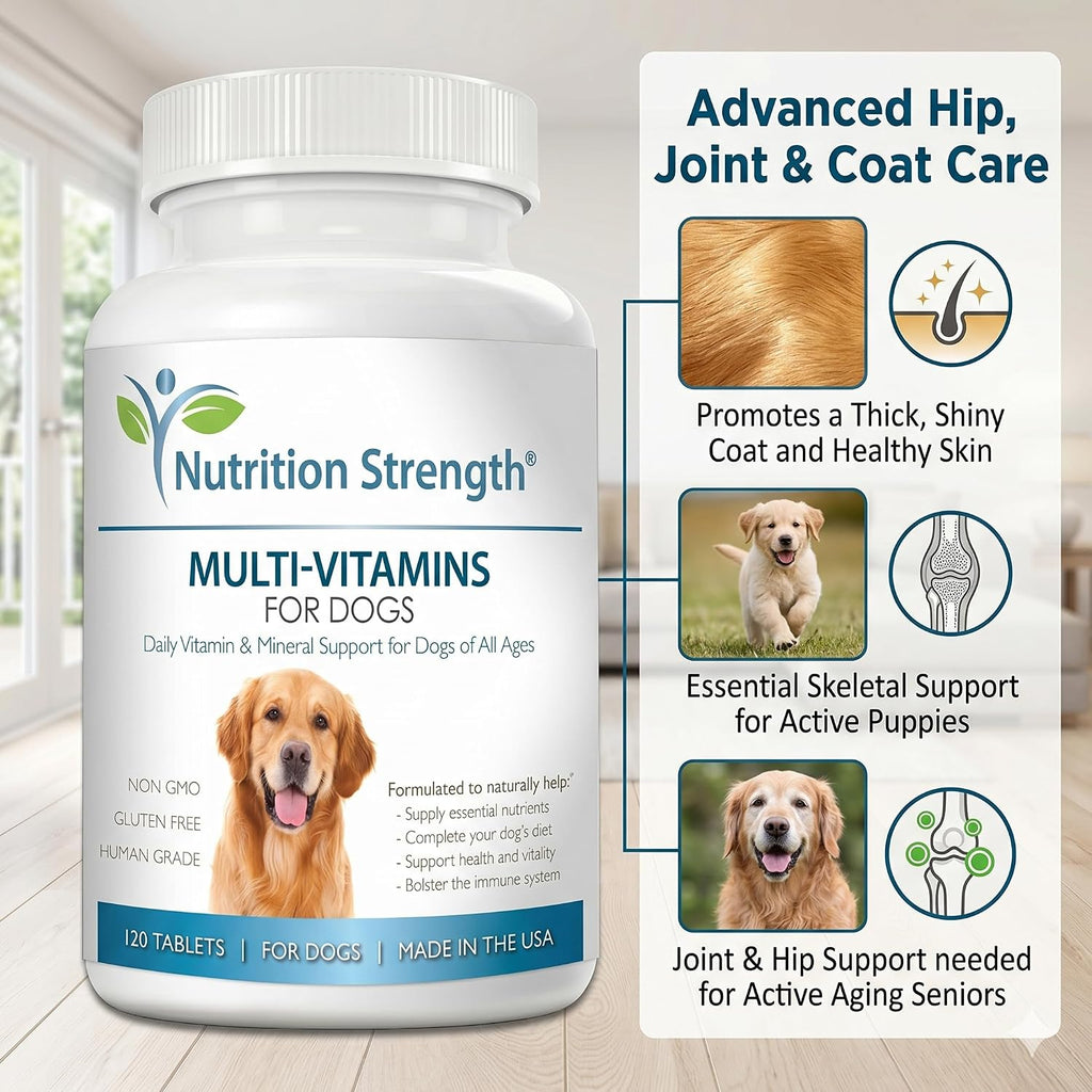Multivitamínicos para perros, apoyo vitamínico y mineral diario, suplemento nutricional para todas las razas y tamaños, promueve la salud inmunológica, 120 comprimidos masticables