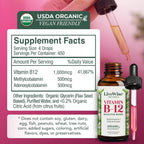 Vitamin B12 1000 mcg Organic Liquid Sublingual - Methylcobalamin & Adenosylcobalamin - 2 fl oz (1 Year Supply)