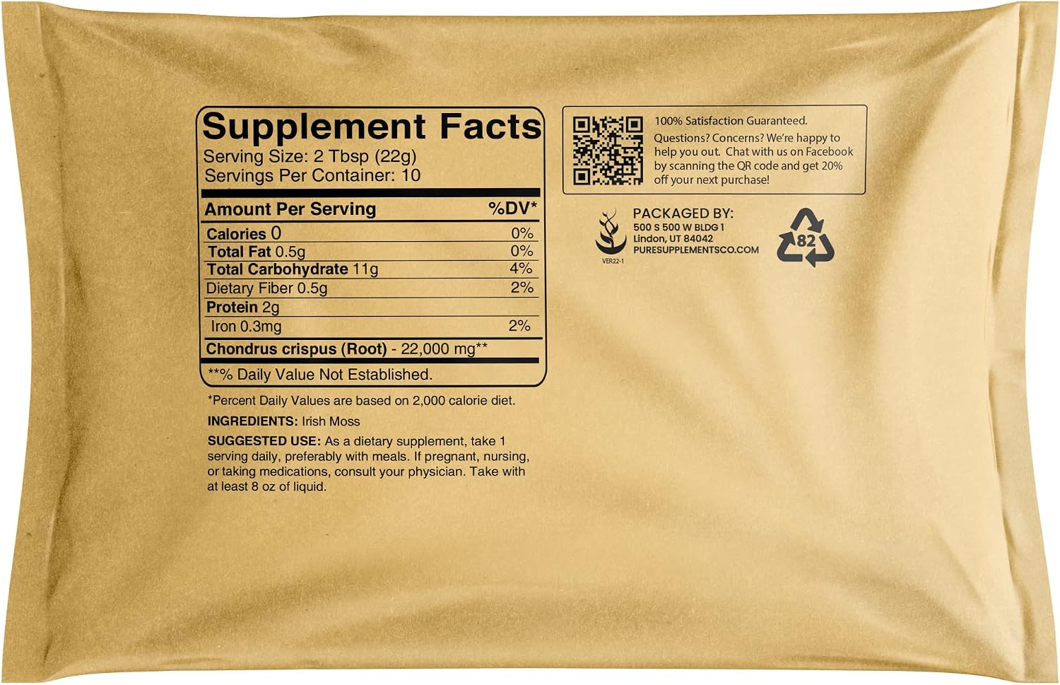 Pure Original Ingredients Irish Moss Powder (227g) – Alga Carragenina Seca, Sin Gluten