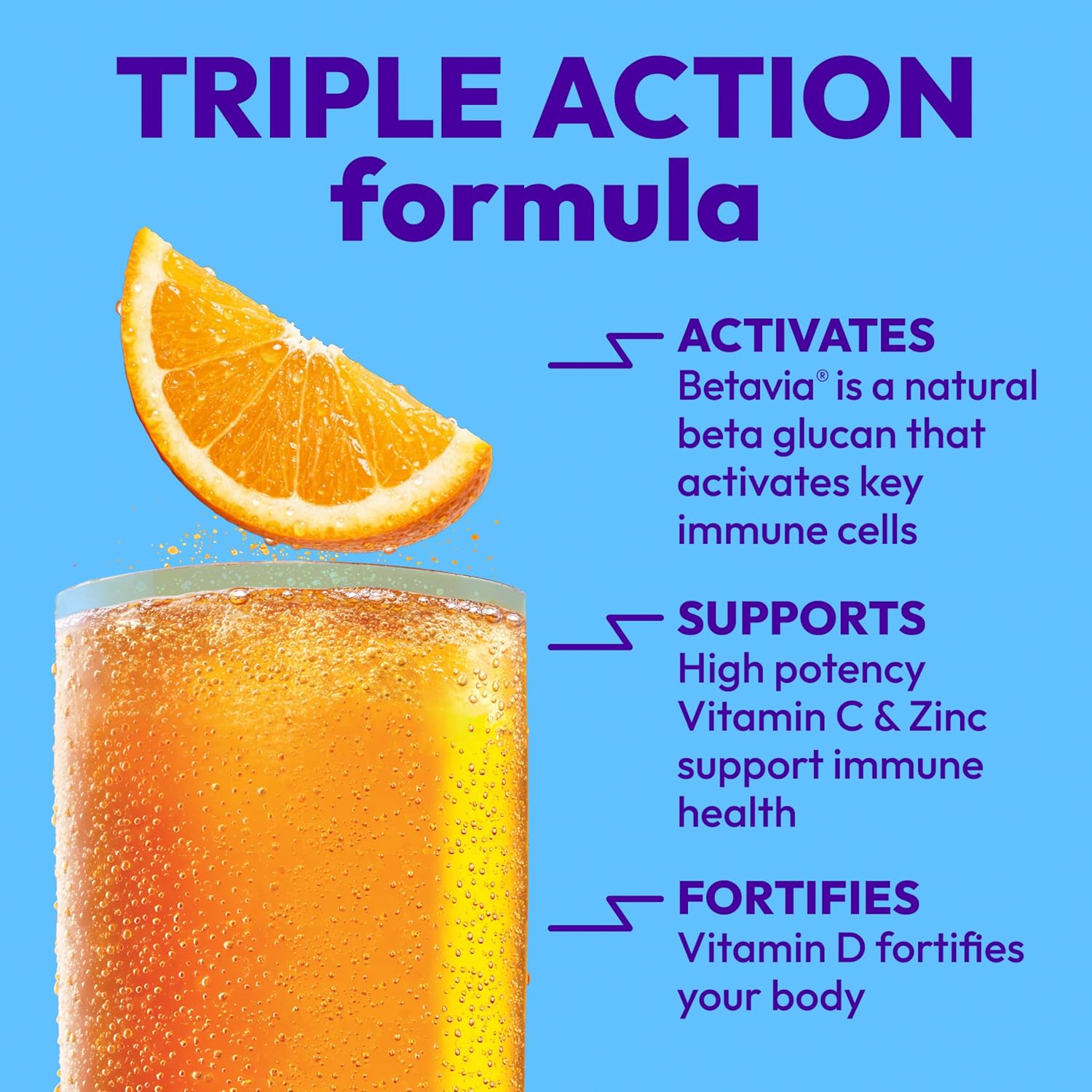 Emergen-C Immune+ Triple Action Immune Support Powder, BetaVia®, 1000mg Vitamin C, B Vitamins, Vitamin D, and Antioxidants, Super Orange – 30 Count