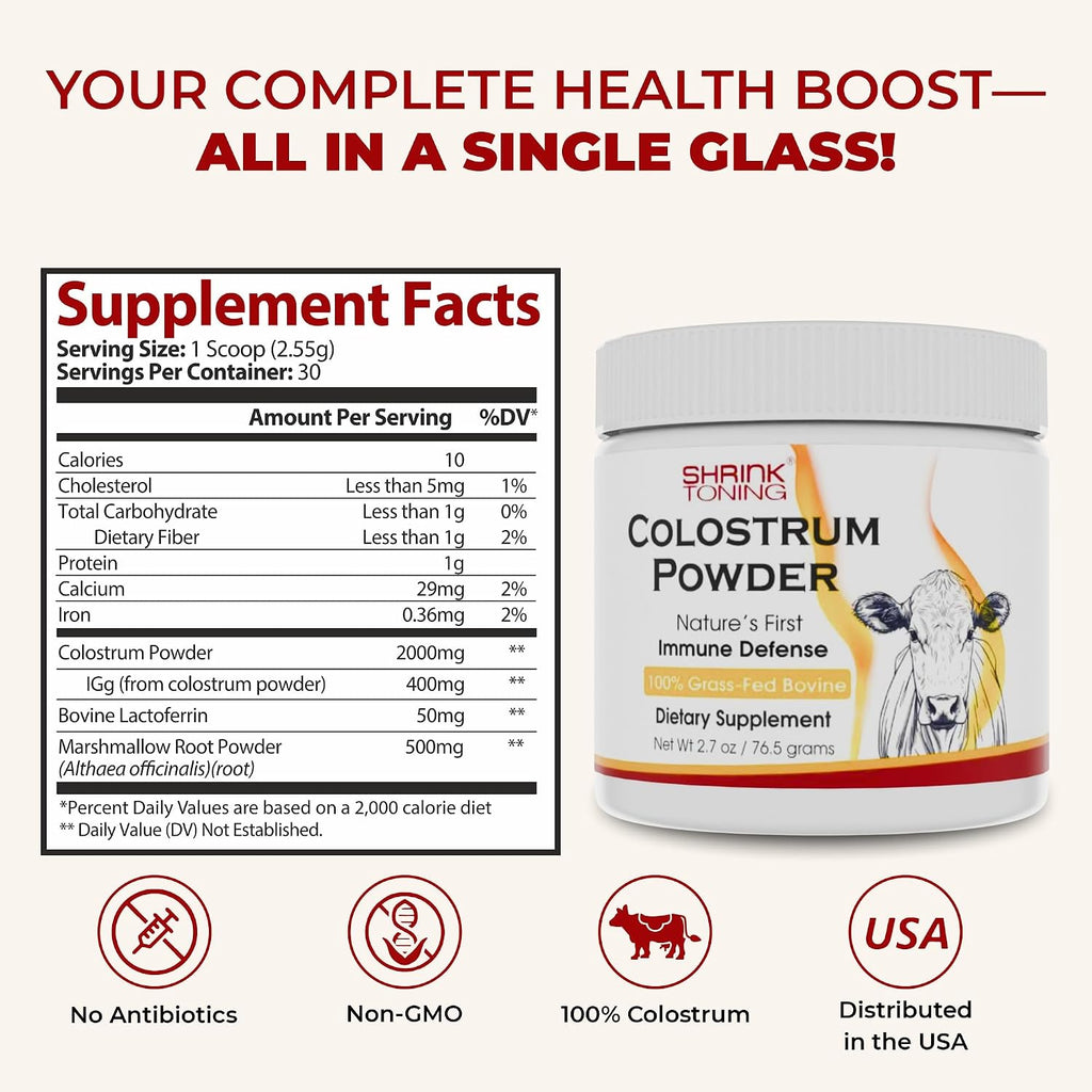 Shrink Calostro en Polvo 76.5g – Suplemento Natural de Calostro Bovino para la Salud General