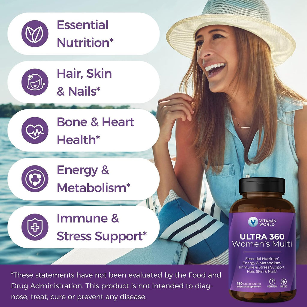 Vitamin World Ultra 360 Multivitamínico para Mujeres con Colágeno y Hierbas - 180 Comprimidos