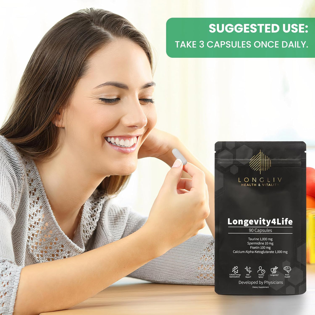 Longevity4Life – Suplemento Celular con – Función cognitiva: La fisetina y la taurina pueden contribuir a mantener – Image 5