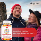 VITA GLOBE Multivitamin Gummies Adultos - 9 Vitaminas Esenciales con C, D, E, B6, B12, Folato y Biotina - Sabor Naranja, Melocotón y Fresa - 120 Gominolas (2 Envases de 60)