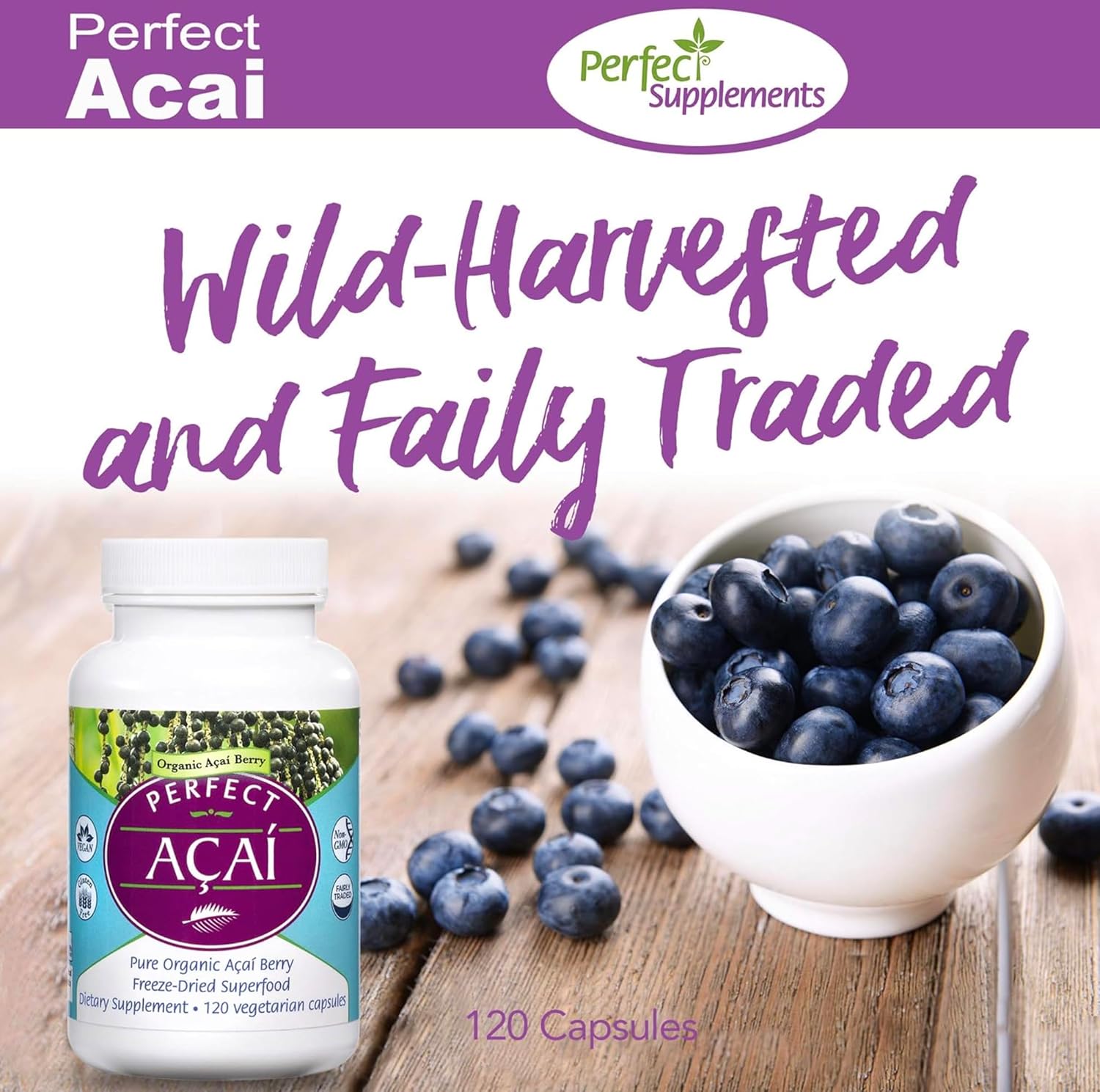Perfect Acai - Suplemento de Acai Orgánico Liofilizado - 120 Cápsulas Vegetales