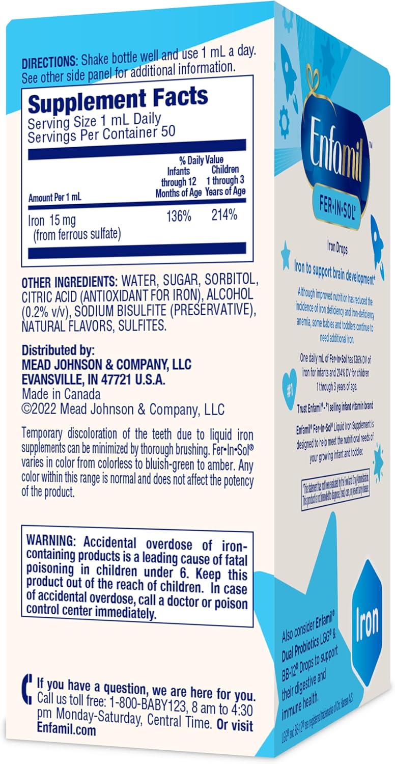 Enfamil Fer-In-Sol Gotas de Hierro para Bebés, 50 mL