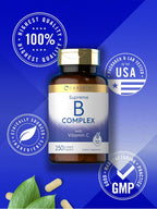 Carlyle Complejo de Vitaminas B con Vitamina C | 250 Comprimidos | Suplemento para Mujeres y Hombres | Vegetariano, Sin OGM y Sin Gluten