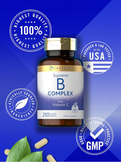 Carlyle Complejo de Vitaminas B con Vitamina C | 250 Comprimidos | Suplemento para Mujeres y Hombres | Vegetariano, Sin OGM – Image 6