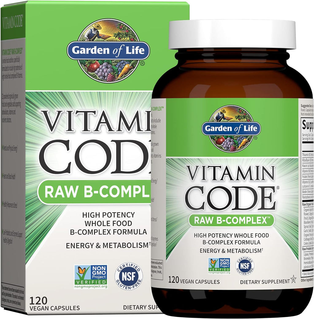 Garden of Life Complejo B, 120 Cápsulas Veganas, Alta Potencia para Energía y Metabolismo con B6, Folato y B12 como Metilcobalamina más Probióticos