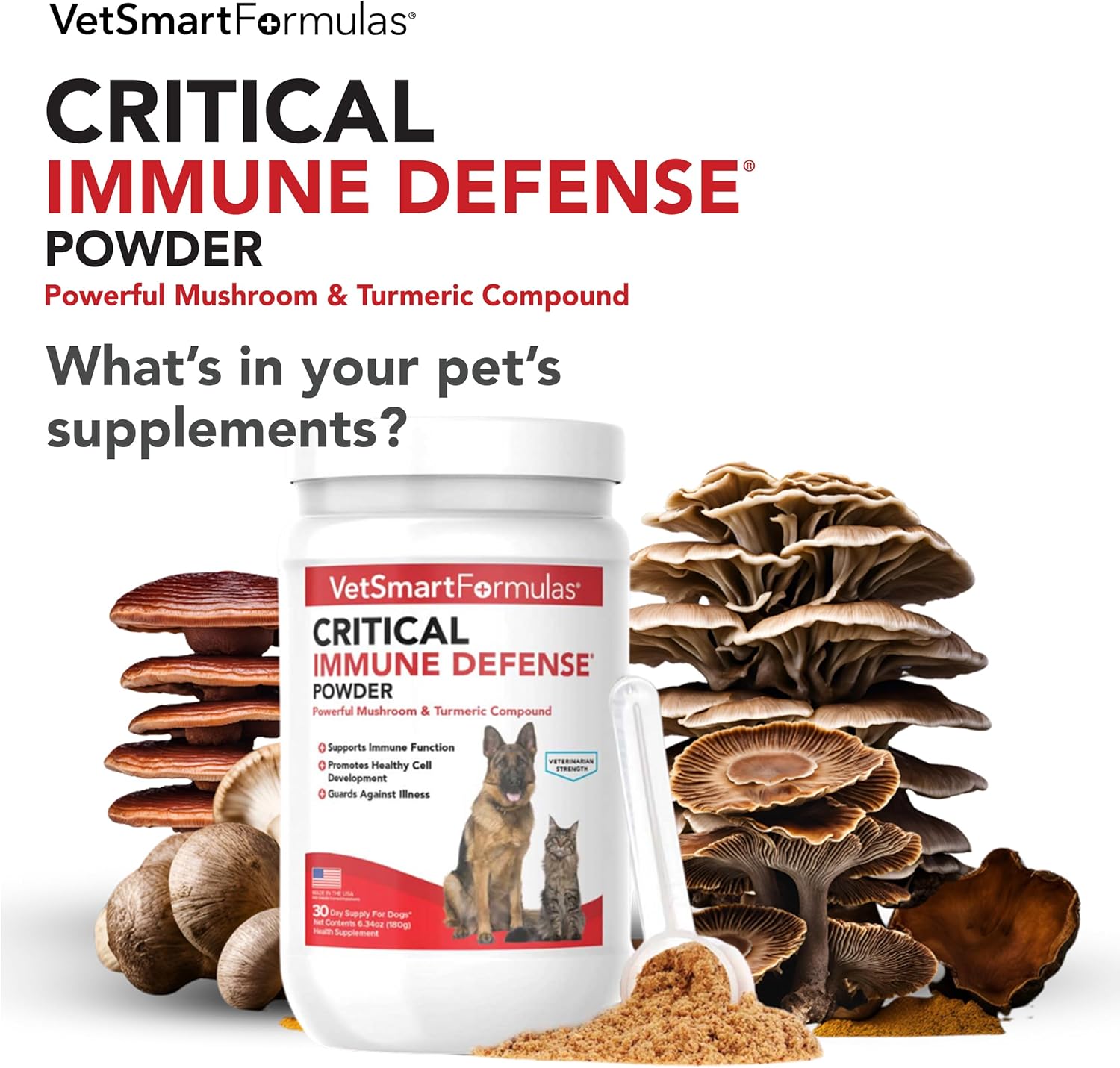 Critical Immune Defense para Perros y Gatos – Fórmula de Hongos y Cúrcuma Blanca – 30 Días