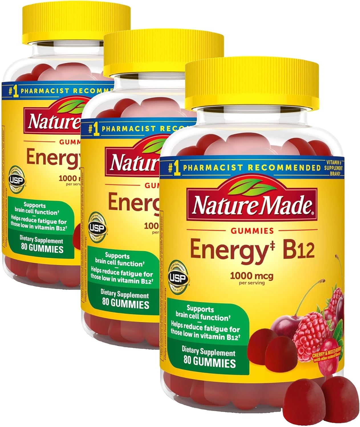 Nature Made Energy B12 Gominolas para Adultos, 1000 mcg por Dosis, 150 Gominolas (Pack de 2)