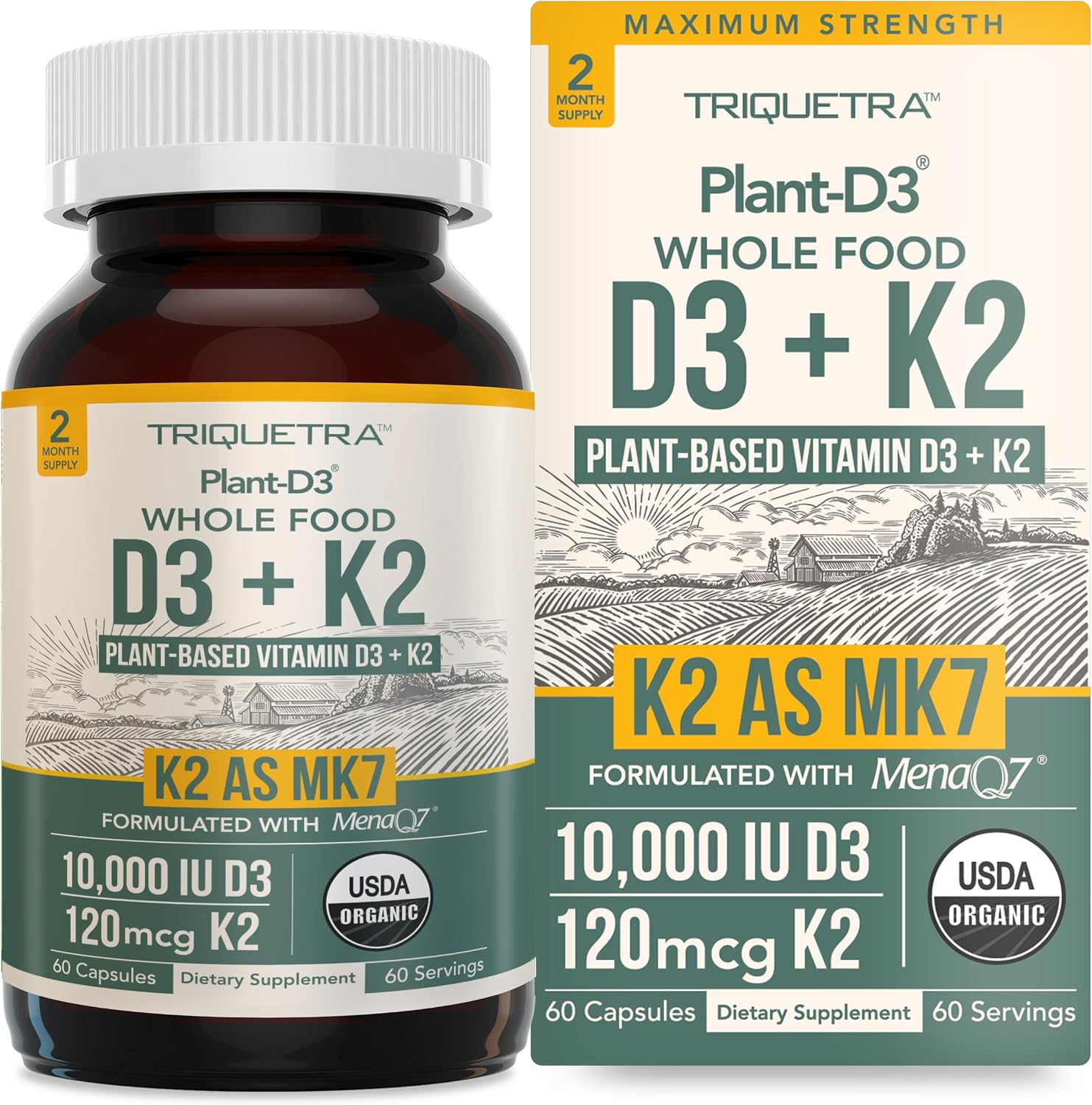 Vitamina D3 K2 Orgánica 10000 UI + 120 mcg MK-7 - Gotas Sublinguales - Triquetra Health