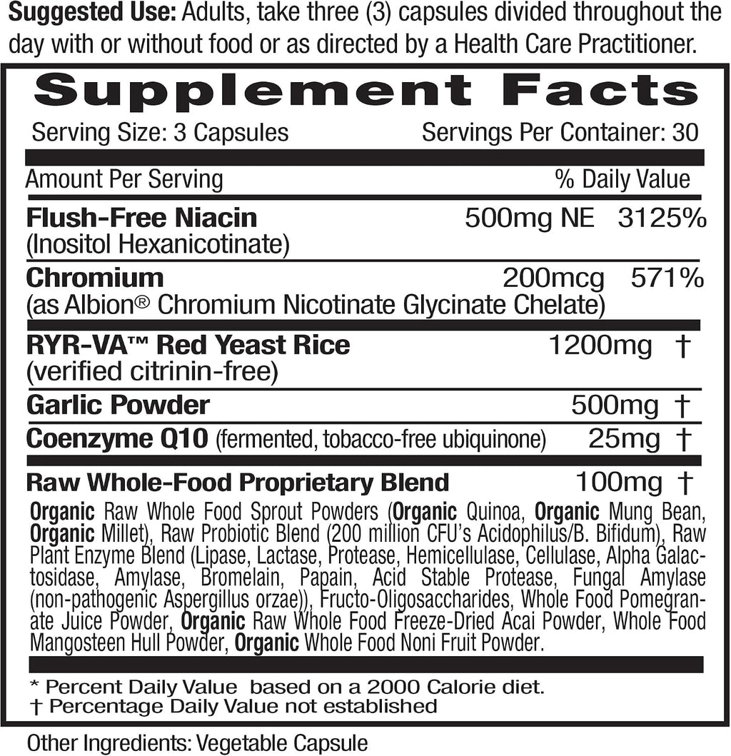 EMERALD LABS Cholesterol Health - Con CoQ10, Niacina sin rubor, RYR-VA y Ajo para el apoyo cardíaco y circulatorio - 90 Cápsulas Vegetales