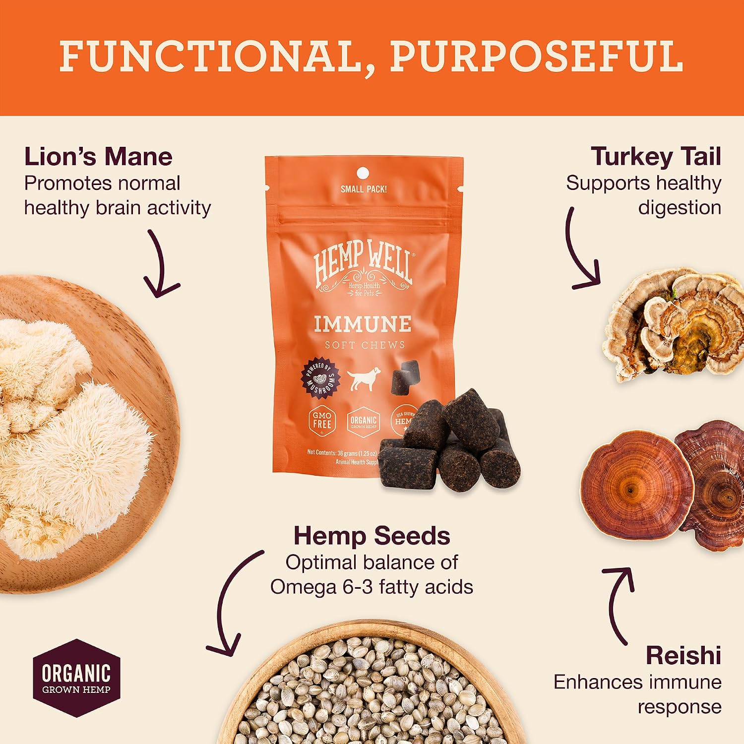 Hemp Well Snacks Blandos de Apoyo Inmunológico para Perros – Salud Intestinal (8 unidades)