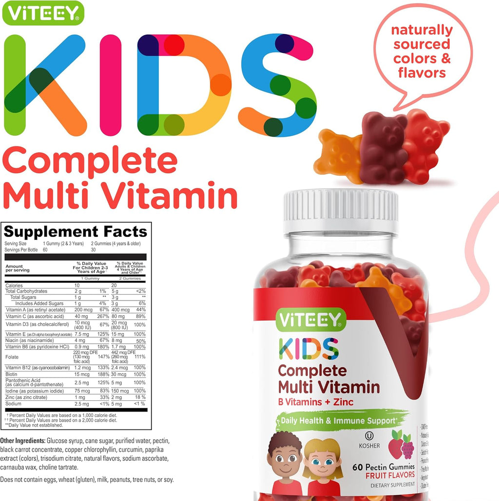 Viteey Kids Multivitamin Gummies – Gomitas multivitamínicas para niños – Complejo vitamínico diario