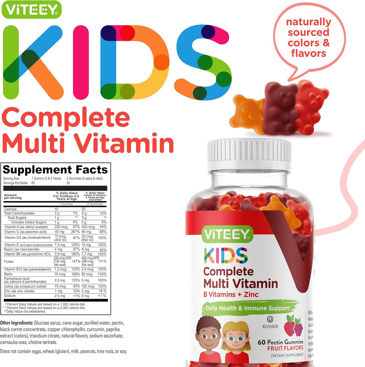 Viteey Kids Multivitamin Gummies – Gomitas – Antioxidantes : Las vitaminas C y E actúan como antioxidantes, – Image 4